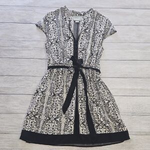 Maeve Women's Paisley Print Belted Mini Dress Black & White Size Petite M